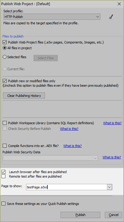Launch browser after files are published.